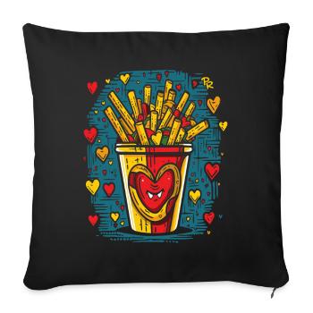 Liberté et amour : les frites - Housse de coussin décorative 45 x 45 cm - noir - Devant