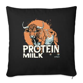 Cartoon cow with the text: Protein Milk - Sofa pillowcase 17,3'' x 17,3'' (45 x 45 cm) - black - Front