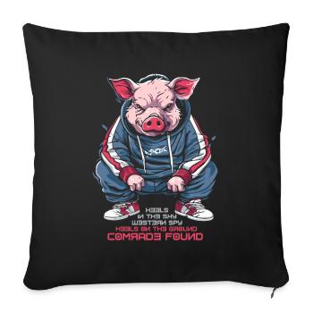 Espion de l’Ouest ou camarade, cochon gopnik slave - Housse de coussin décorative 45 x 45 cm - noir - Devant