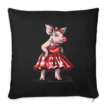Miss 50s Rockabilly Pig in Plaid Dress - Sofa pillowcase 17,3'' x 17,3'' (45 x 45 cm) - black - Front