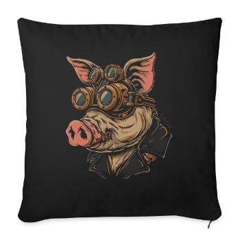Steampunk Pig: Piggy with goggles - Sofa pillowcase 17,3'' x 17,3'' (45 x 45 cm) - black - Front