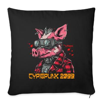 Cyber Cochon Punk - Housse de coussin décorative 45 x 45 cm - noir - Devant