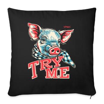 Écharpe à carreaux : Essayez-moi, porcelet cochon - Housse de coussin décorative 45 x 45 cm - noir - Devant