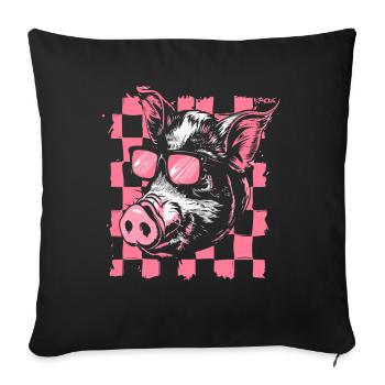 Cool Checkered Flag Pig - Sofa pillowcase 17,3'' x 17,3'' (45 x 45 cm) - black - Front