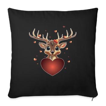 Herz comic Hirsch Valentinstag Geschenk Wild - Sofakissenbezug 45 x 45 cm - Schwarz - Vorne
