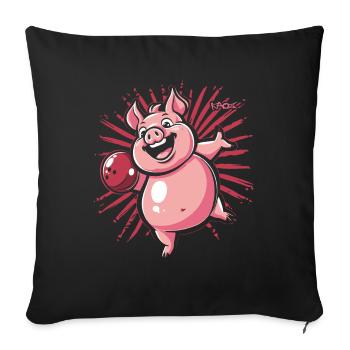 A happy pig bowling - Sofa pillowcase 17,3'' x 17,3'' (45 x 45 cm) - black - Front