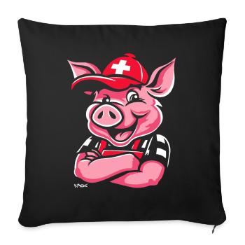 Drapeau et cochon suisse - Housse de coussin décorative 45 x 45 cm - noir - Devant