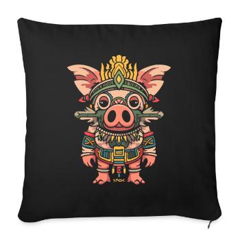 Cochon aztèque maya mignon drôle - Housse de coussin décorative 45 x 45 cm - noir - Devant