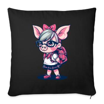 Back To School: Nerd Schoolgirl Pig - Sofa pillowcase 17,3'' x 17,3'' (45 x 45 cm) - black - Front