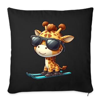 Snowboard Giraffe, Winter Sports Animal - Sofa pillowcase 17,3'' x 17,3'' (45 x 45 cm) - black - Front