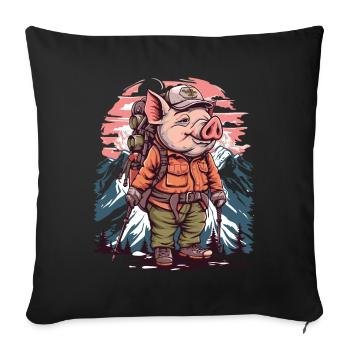 Randonnée nordique Randonneur Cochon - Housse de coussin décorative 45 x 45 cm - noir - Devant