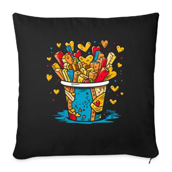 Bucket full of hearts and sweets - Sofa pillowcase 17,3'' x 17,3'' (45 x 45 cm) - black - Front