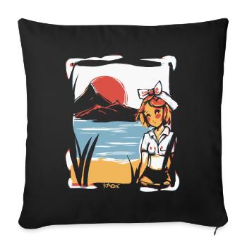 Sous le soleil rouge japonais : nature anime girls - Housse de coussin décorative 45 x 45 cm - noir - Devant