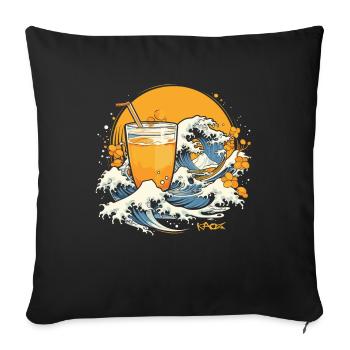Jus d’orange Kanagawa Vague du Japon - Housse de coussin décorative 45 x 45 cm - noir - Devant