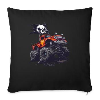 A monster truck with a pirate flag - Sofa pillowcase 17,3'' x 17,3'' (45 x 45 cm) - black - Front