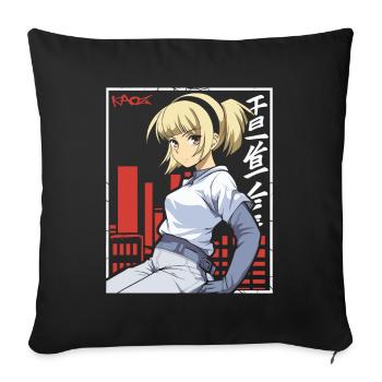 Cute Cyber City Anime Girl - Sofa pillowcase 17,3'' x 17,3'' (45 x 45 cm) - black - Front