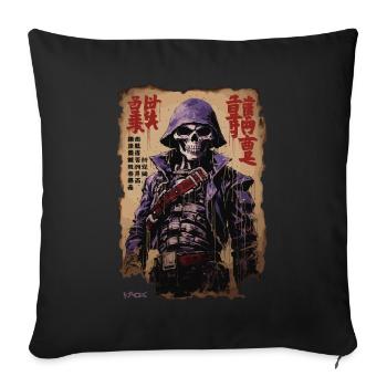 Kanji Japon Poster : Crâne, Squelette, Samouraï - Housse de coussin décorative 45 x 45 cm - noir - Devant