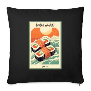 Parody Japanese Advertising Poster: Waves of Sushi - Sofa pillowcase 17,3'' x 17,3'' (45 x 45 cm) - black - Front