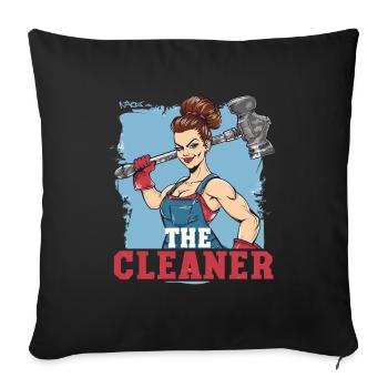 Une femme de ménage avec un gros marteau - Housse de coussin décorative 45 x 45 cm - noir - Devant