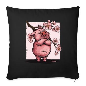 Offended Japanese Sakura Flowers Pig - Sofa pillowcase 17,3'' x 17,3'' (45 x 45 cm) - black - Front