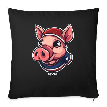 Un cochon sportif patriotique - Housse de coussin décorative 45 x 45 cm - noir - Devant