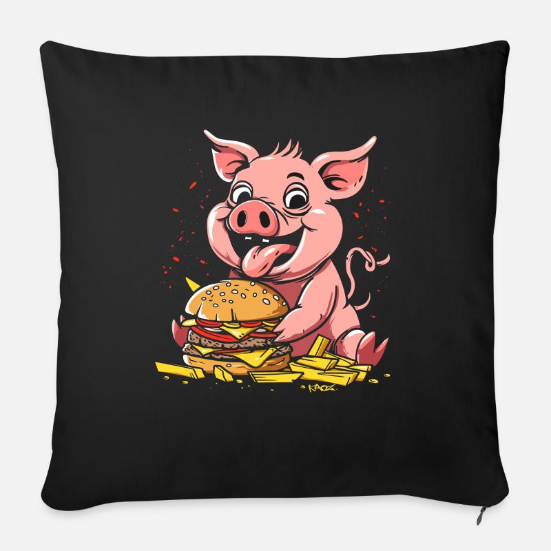 Fast Food Pommes Fritten Burger Schwein - Sofakissenbezug 45 x 45 cm - Schwarz