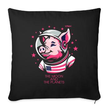 Ein Retro-Cartoon-Astronaut Schwein - Sofakissenbezug 45 x 45 cm - Schwarz - Vorne