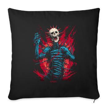 Squelette de crâne de tête d'aiguille d'horreur - Housse de coussin décorative 45 x 45 cm - noir - Devant