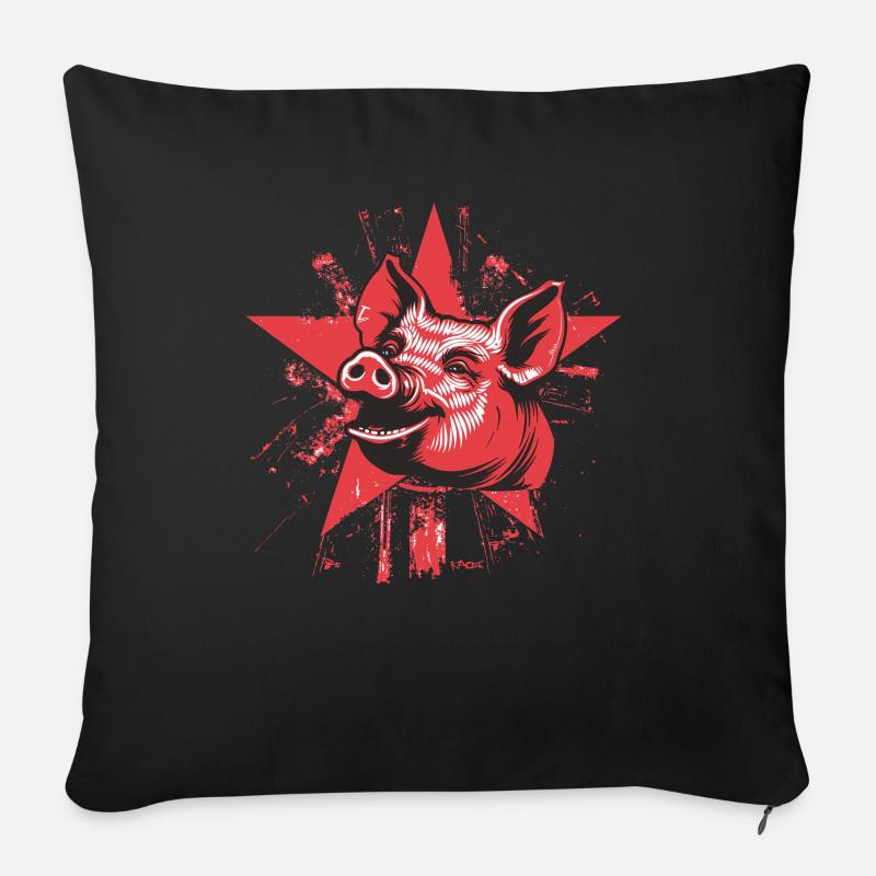 Sarkasmus,Linkes sozialistisches Schwein mit Stern - Sofakissenbezug 45 x 45 cm - Schwarz