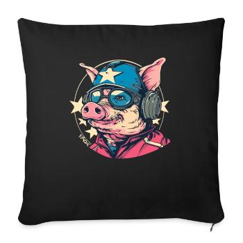 Cochon de dessin animé pilote cool et résistant - Housse de coussin décorative 45 x 45 cm - noir - Devant