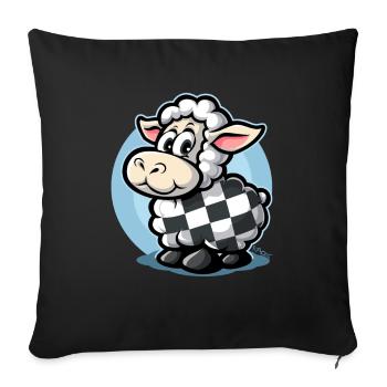 Moutons de dessin animé mignon motif damier - Housse de coussin décorative 45 x 45 cm - noir - Devant
