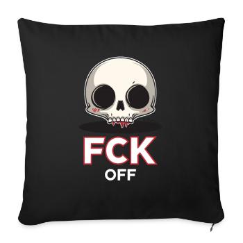 Fck Off, crâne de dessin animé Chibi - Housse de coussin décorative 45 x 45 cm - noir - Devant