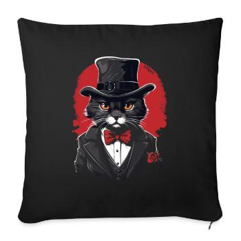 Hat and Suit: An Elegant Cat with a Rose - Sofa pillowcase 17,3'' x 17,3'' (45 x 45 cm) - black - Front