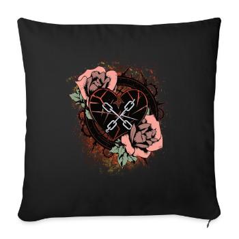 Tattoo Broken Heart with Thorns and Roses - Sofa pillowcase 17,3'' x 17,3'' (45 x 45 cm) - black - Front
