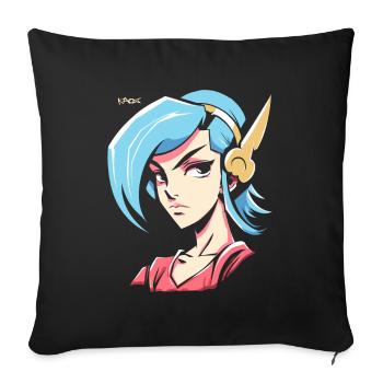 Cool wings and a calm anime girl - Sofa pillowcase 17,3'' x 17,3'' (45 x 45 cm) - black - Front