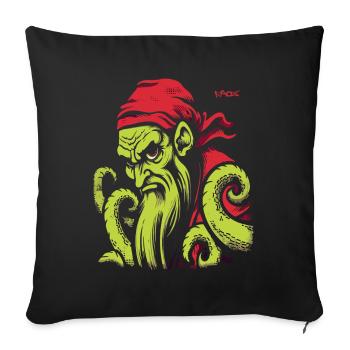 Dessin animé rétro Kraken Pirate - Housse de coussin décorative 45 x 45 cm - noir - Devant