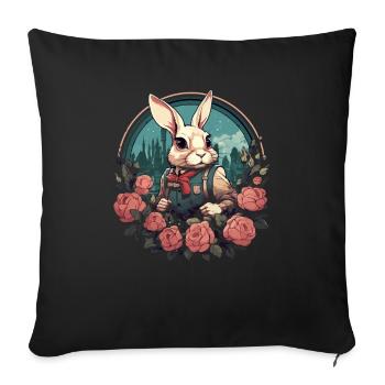 Lapin avec des roses - Housse de coussin décorative 45 x 45 cm - noir - Devant