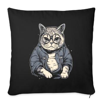 Elderly, intelligent granny or grandpa cat with glasses - Sofa pillowcase 17,3'' x 17,3'' (45 x 45 cm) - black - Front