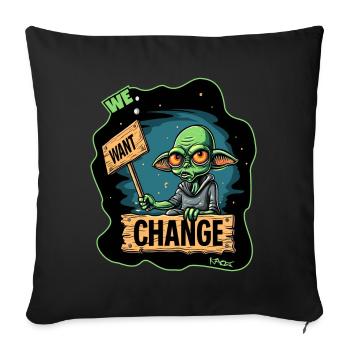 Green alien protests for change - Sofa pillowcase 17,3'' x 17,3'' (45 x 45 cm) - black - Front
