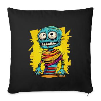 Momie zombie de dessin animé gaie et colorée - Housse de coussin décorative 45 x 45 cm - noir - Devant