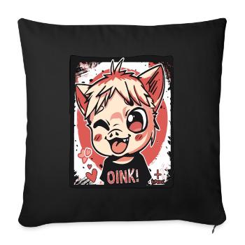 Freches kleines Anime-Kinder-Schweinchen, Oink! - Sofakissenbezug 45 x 45 cm - Schwarz - Vorne