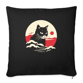 black cat under the japanese red sun - Sofa pillowcase 17,3'' x 17,3'' (45 x 45 cm) - black - Front