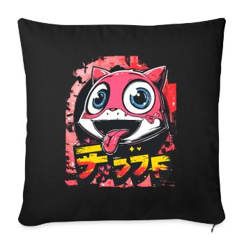 Graffiti Japonais Mignon Coquine Anime Chat - Housse de coussin décorative 45 x 45 cm - noir - Devant