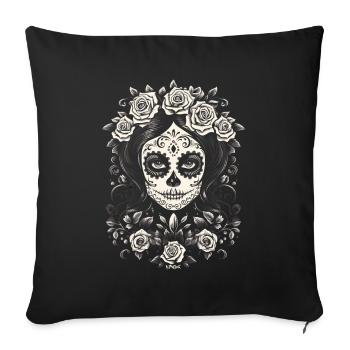 Beautiful Face of a Woman, Sugar Skull - Sofa pillowcase 17,3'' x 17,3'' (45 x 45 cm) - black - Front