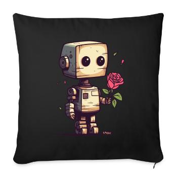 Petit robot avec une rose - Housse de coussin décorative 45 x 45 cm - noir - Devant