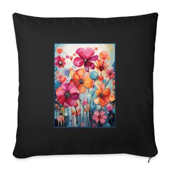 Colorful flowers on a flower meadow - Sofa pillowcase 17,3'' x 17,3'' (45 x 45 cm) - black - Front