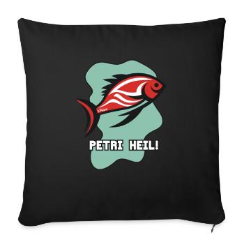 Poisson-grenouille, Pêcheur, Poisson, Canne à pêche : Petri Heil - Housse de coussin décorative 45 x 45 cm - noir - Devant