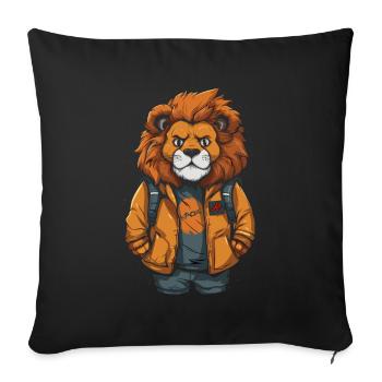 Lion with Backpack: Back to School - Sofa pillowcase 17,3'' x 17,3'' (45 x 45 cm) - black - Front
