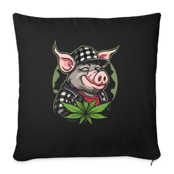 Checkered Cannabis Weed Pig - Sofa pillowcase 17,3'' x 17,3'' (45 x 45 cm) - black - Front