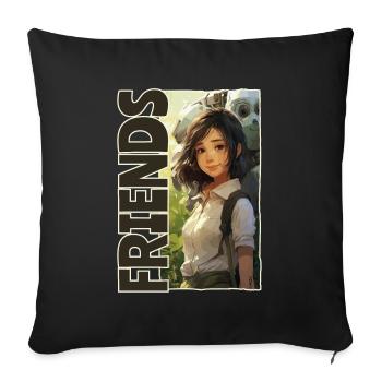 Cartoon: Manga Anime Girls and Robots, Friends - Sofa pillowcase 17,3'' x 17,3'' (45 x 45 cm) - black - Front